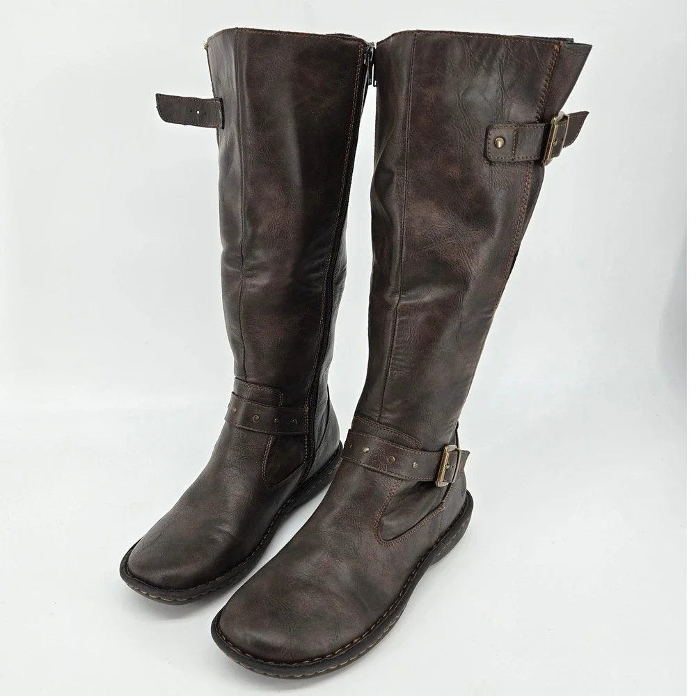 BOC Born Concept Dark Brown Knee High Buckle Moto Riding Boots 11M